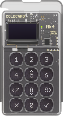 Coinkite Coldcard Mk4 hardware wallet with OLED display and NFC