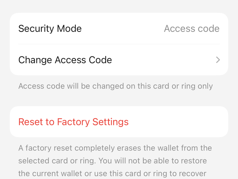 Tangem app showing genuine card verification for all three cards in the set